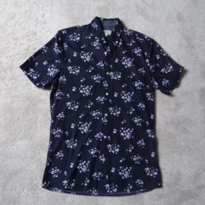 Men's Patterned Navy Short Sleeve Shirt, slim fit, XS