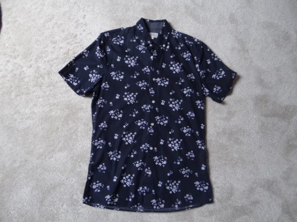 Men's Patterned Navy Short Sleeve Shirt, slim fit, XS