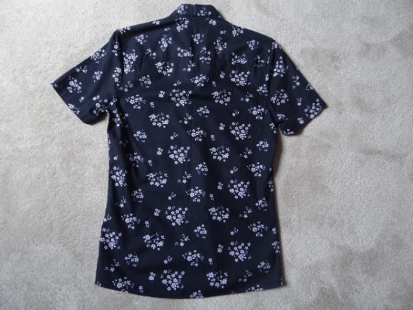 Men's Patterned Navy Short Sleeve Shirt, slim fit, XS