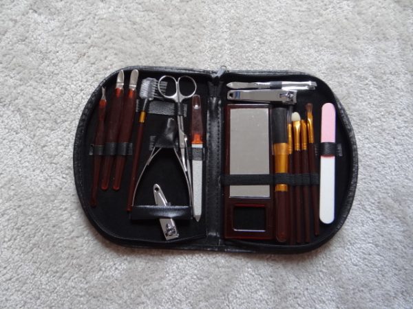 Cosmetic and Manicure / Pedicure set in zipped black case