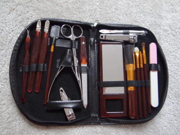 Cosmetic and Manicure / Pedicure set in zipped black case