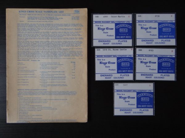 Kings Cross Scale Products N Gauge Number and Nameplates